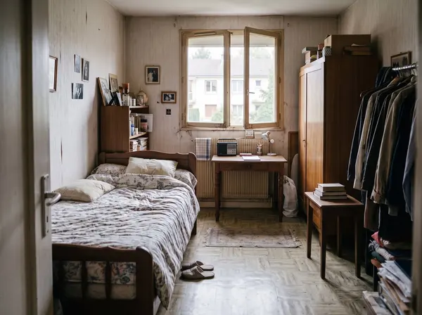 Chambre après débarras et nettoyage