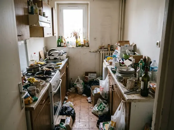Cuisine encombré avant intervention